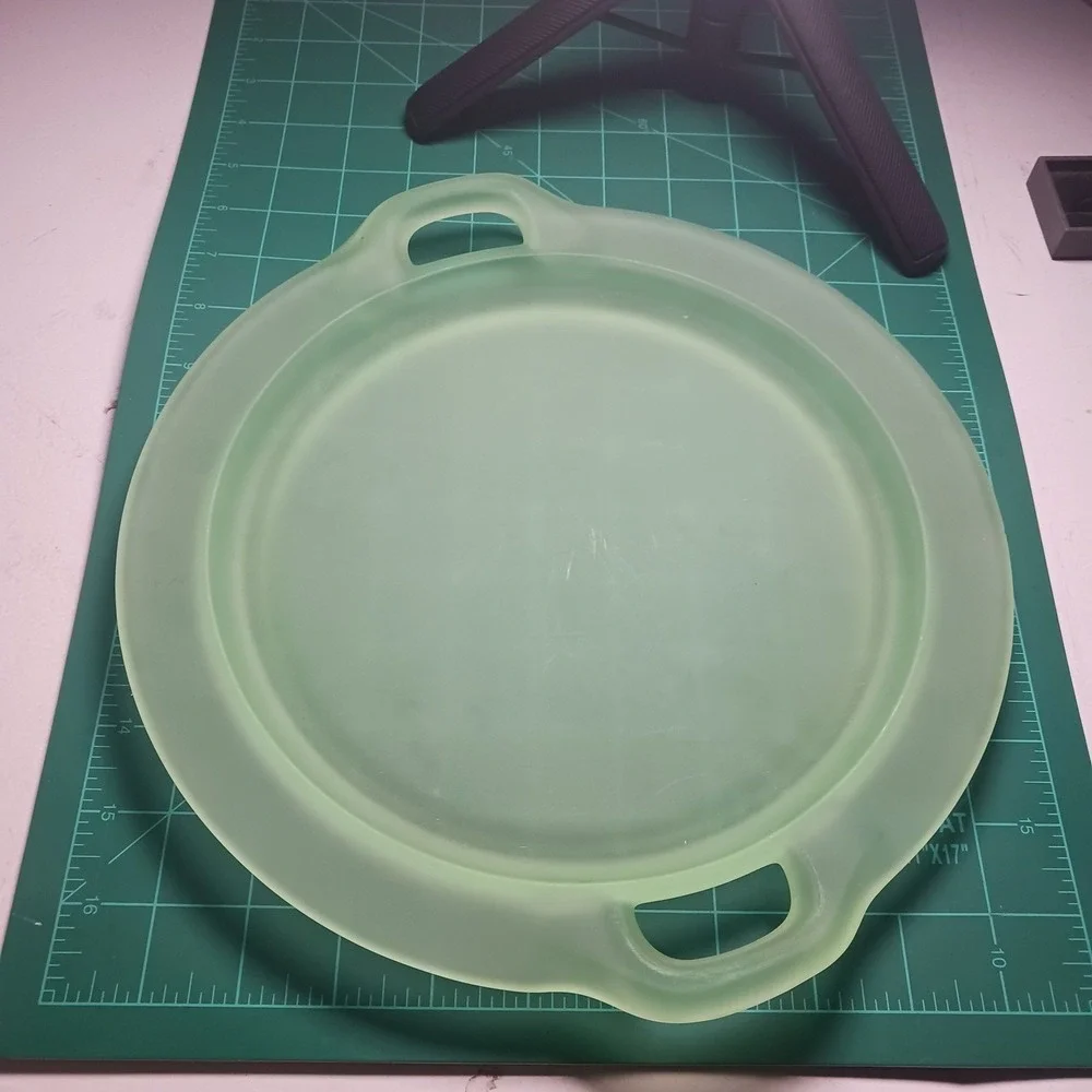 VTG Satin Green Uranium Glass Dbl handled Serving Tray